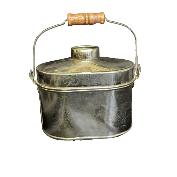 Antique Salesman Sample Miner's Lunch Box 3" Tall x 3.5" Wide Wooden Handle - Picture 1 of 16